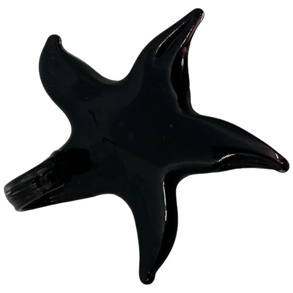 Black Murano-Style Glass Starfish Pendant | Handblown Art Glass Beach Statement - Picture 6 of 7